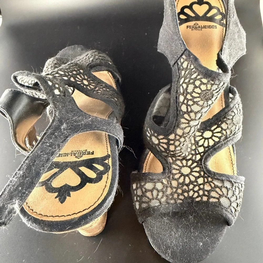 Fergalicious Cream Lace Wedge and Black Wedge shoes. Great condition.